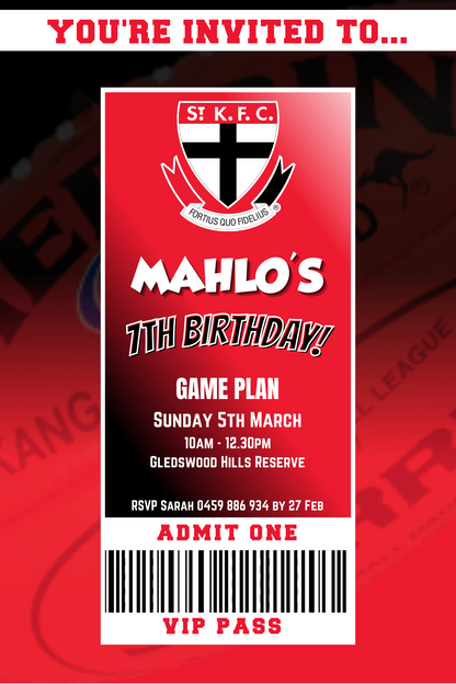 St Kilda Football Club Birthday Invitation