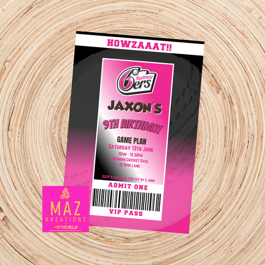 Sydney Sixers BBL VIP Pass Birthday Invitation