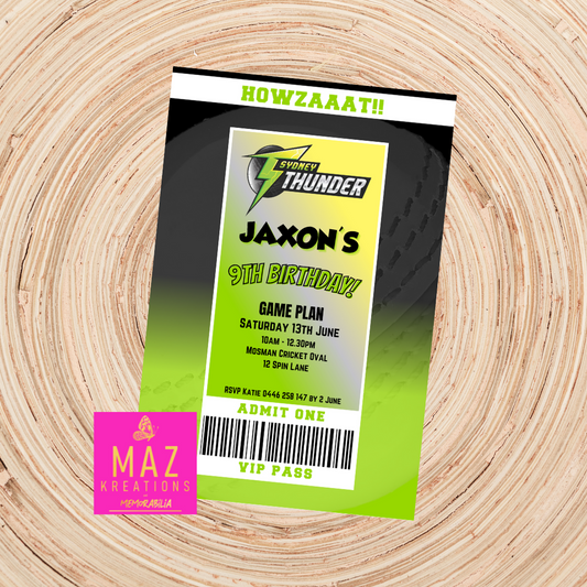 Sydney Thunder BBL VIP Pass Birthday Invitation