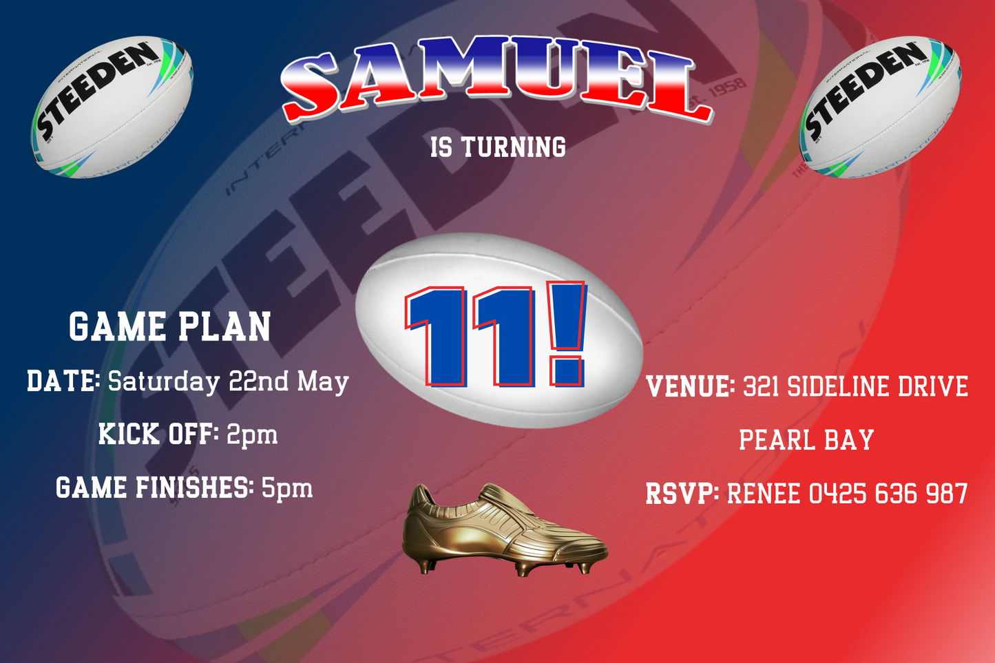 Sydney Roosters Birthday Invitation