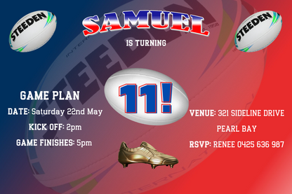 Sydney Roosters Birthday Invitation