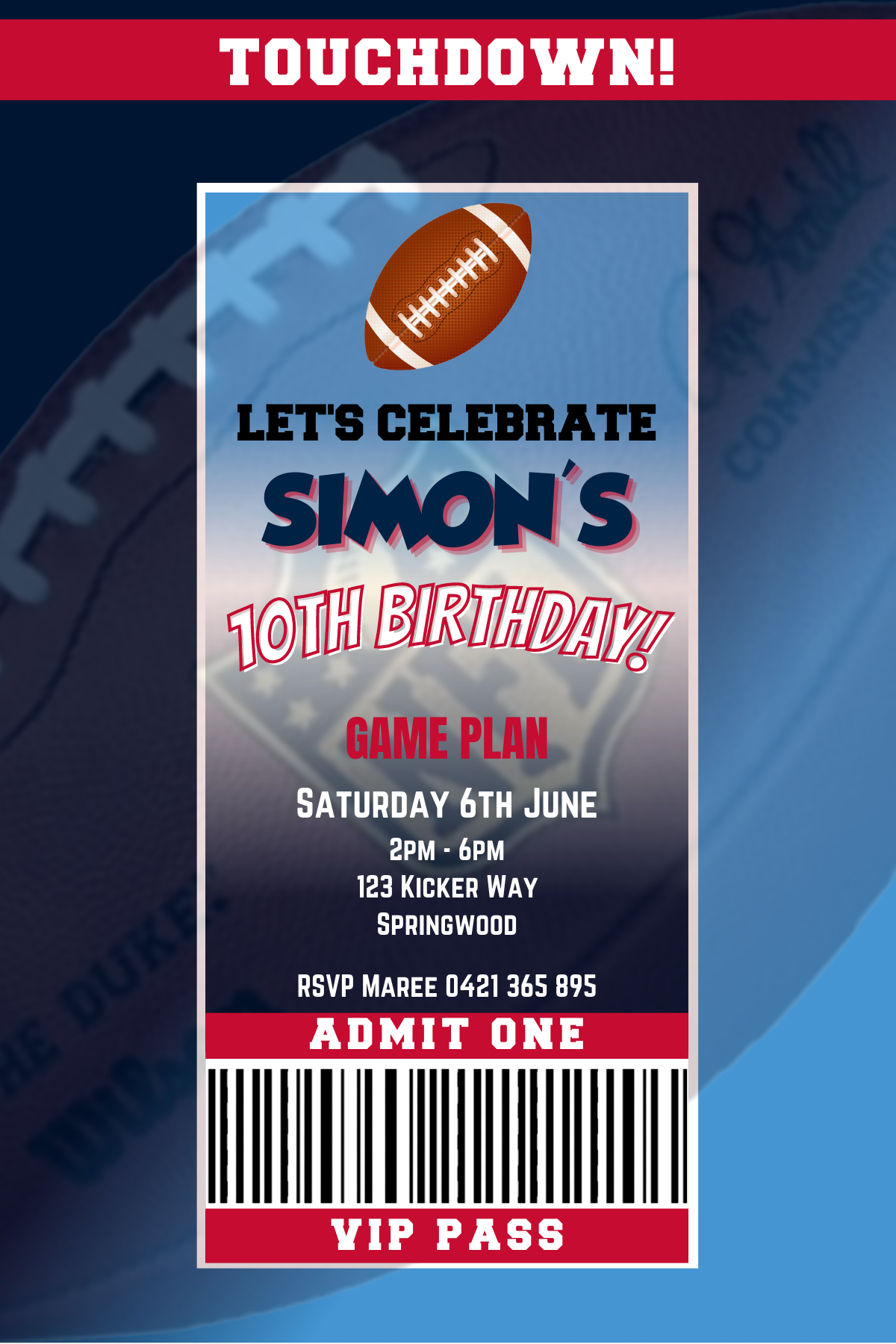 Tennessee Titans Birthday Invitation