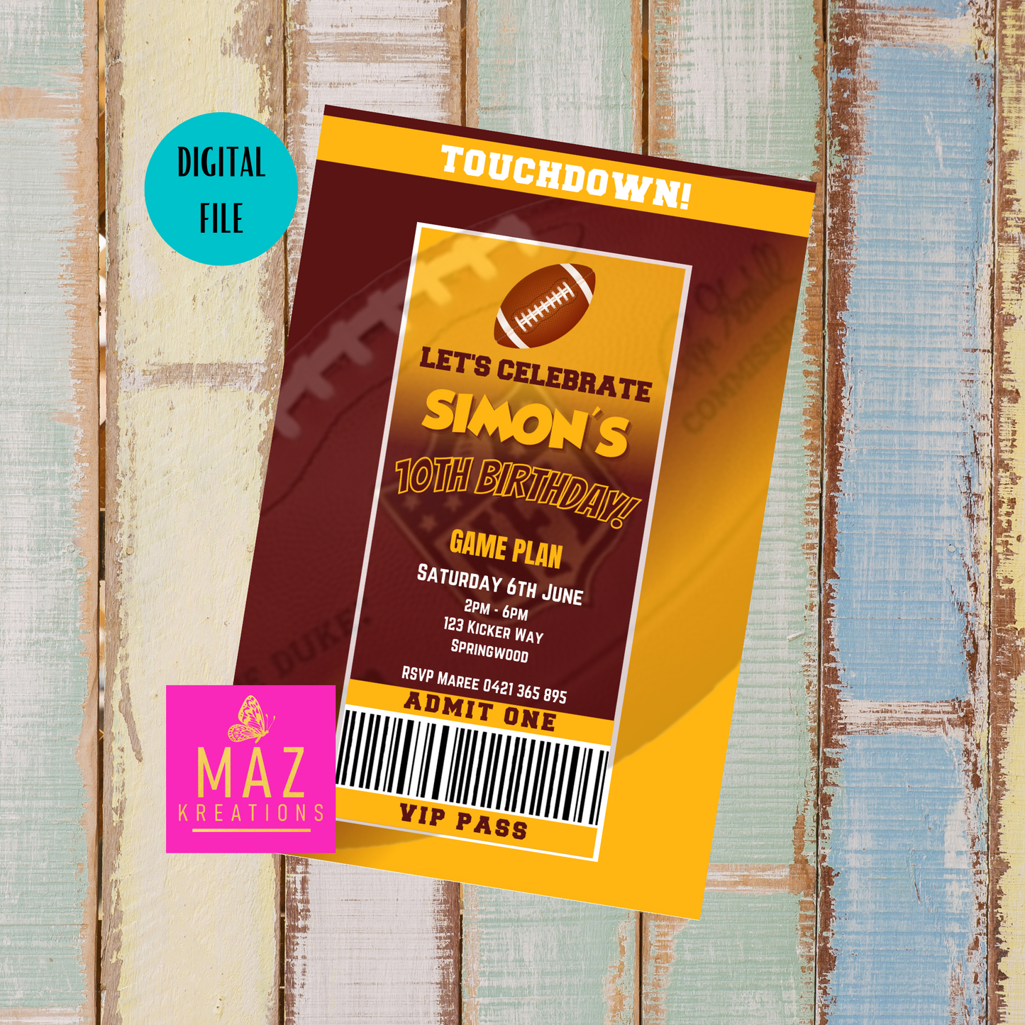 Washington Football Club Birthday Invitation