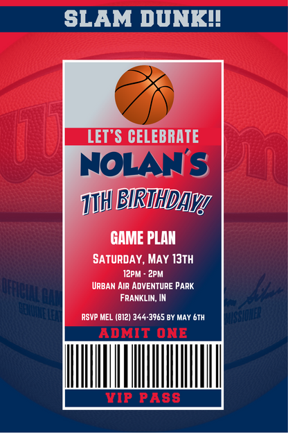 Washington Wizards VIP Pass Birthday Invitation