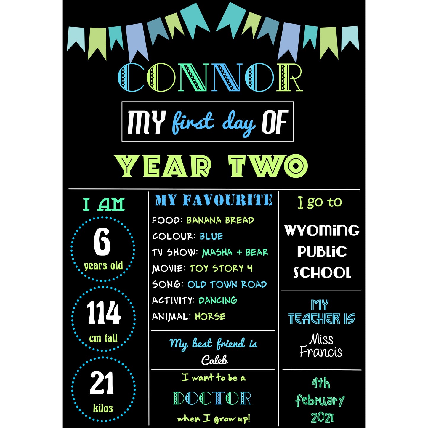 First Day of School poster - CONNOR THEME