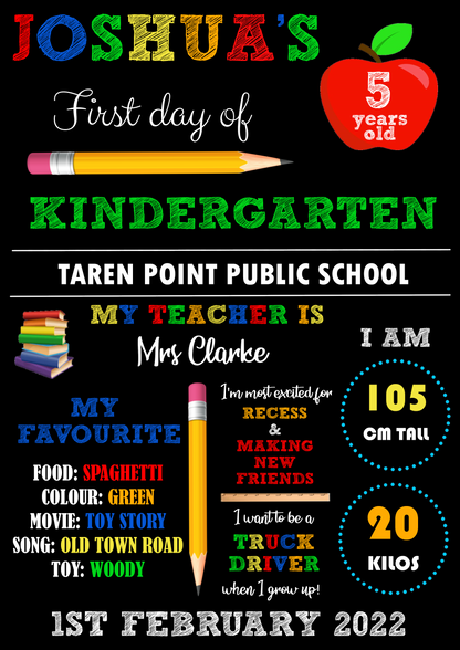 First Day of School poster - JOSHUA THEME