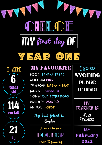 First Day of School poster - CHLOE THEME