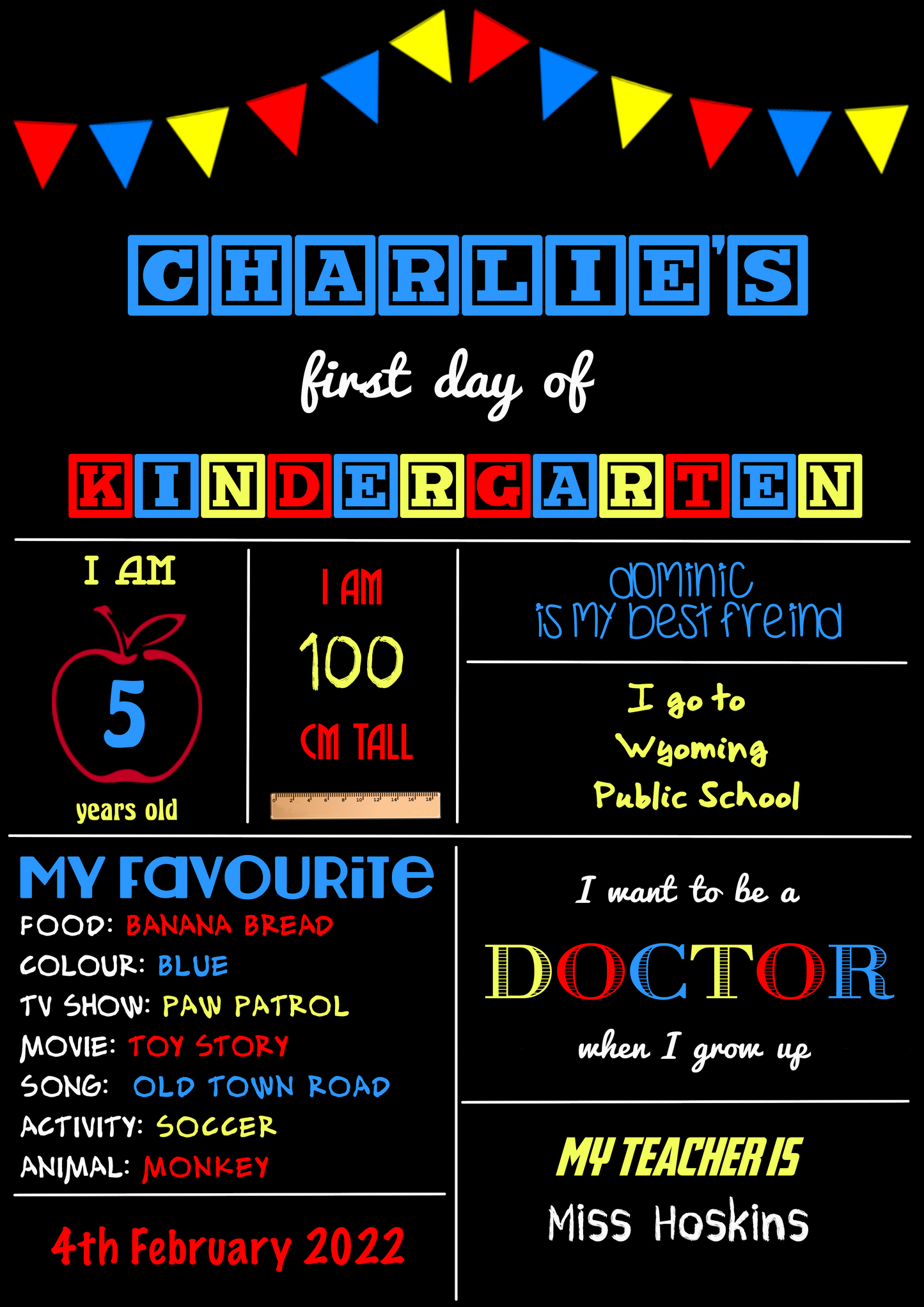 First Day of School poster - CHARLIE THEME