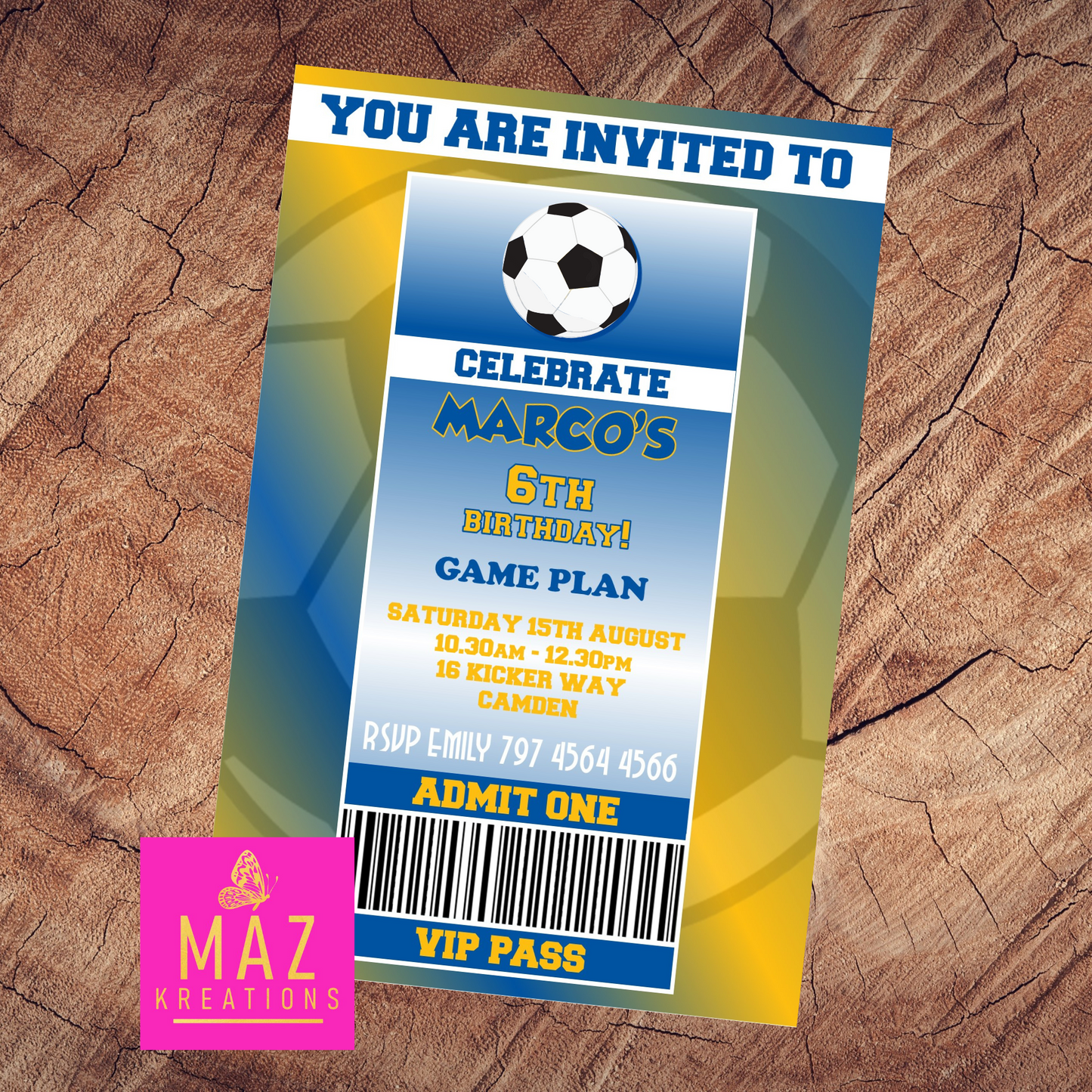 Leicester City themed VIP Pass Birthday Invitation