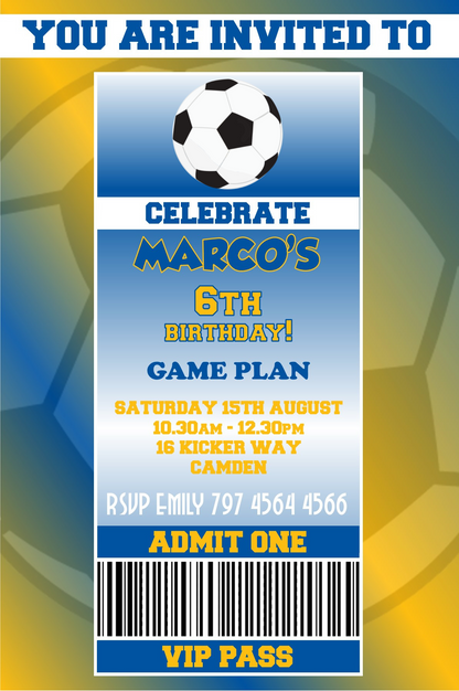 Leicester City themed VIP Pass Birthday Invitation