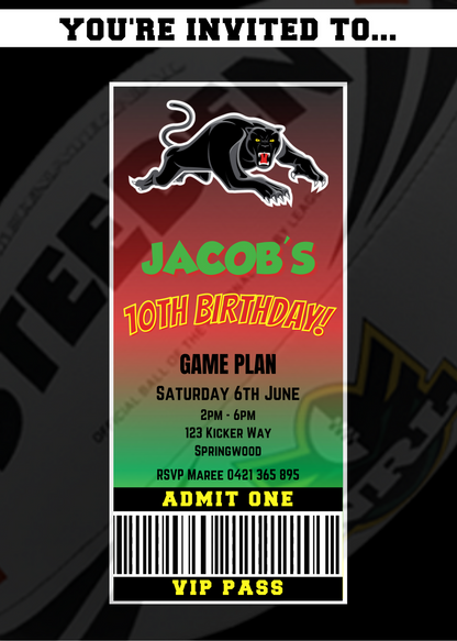 Penrith Panthers VIP Pass Birthday Invitation