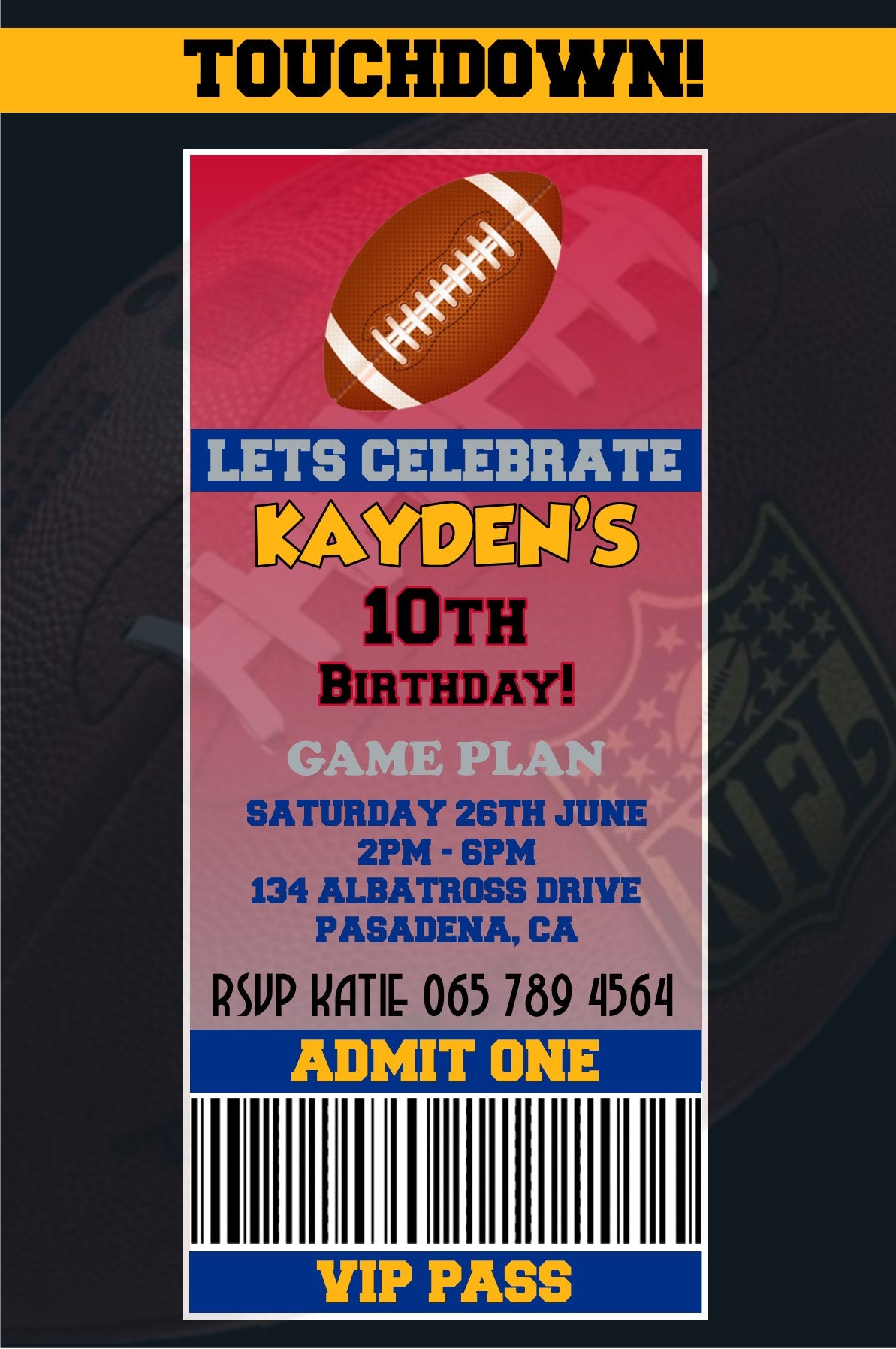 Pittsburgh Steelers Birthday Invitation