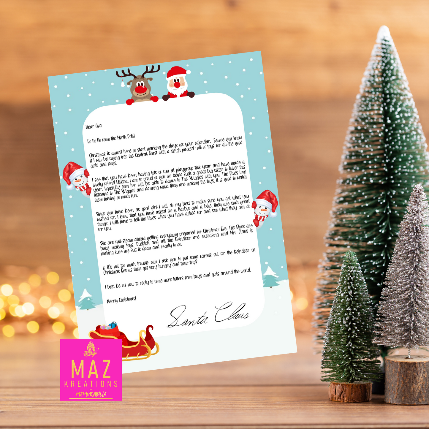Letter from Santa - Rudolph/Santa/Snowman