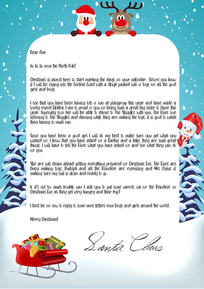 Letter from Santa - Santa Rudolph and Snowman