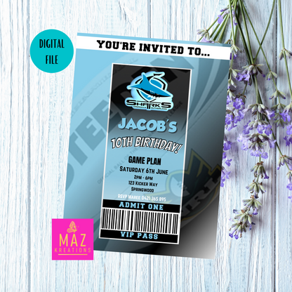 Cronulla Sharks VIP Pass Birthday Invitation