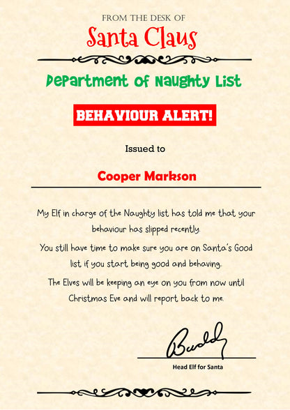 Warning Letter from Buddy the Elf